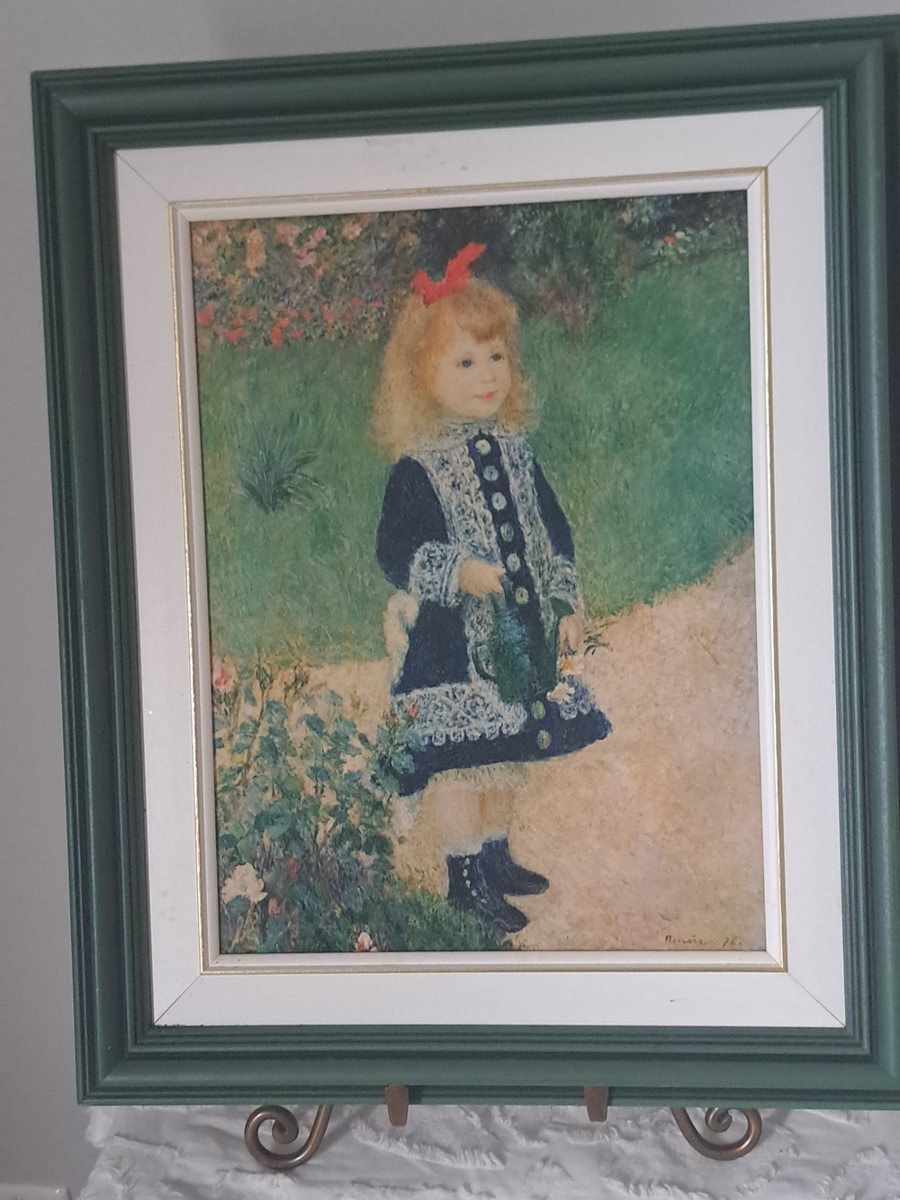 Vintage framed Renoir "A Girl with a Watering Can" art print custom framed 70's
